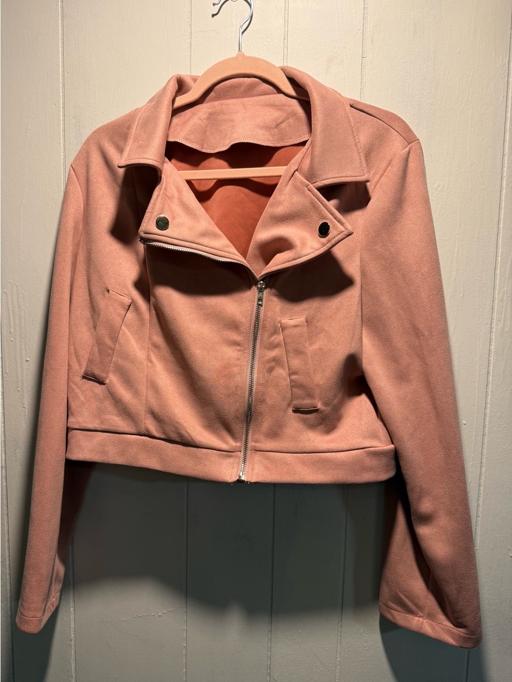 SHEIN Dusty Rose Cropped Moto Jacket